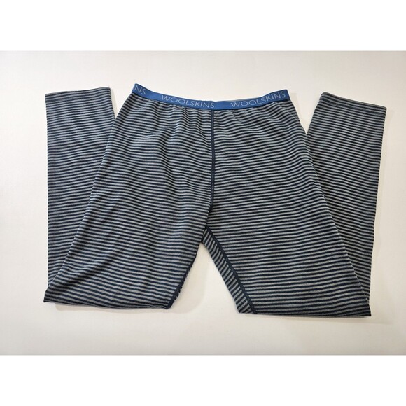 ALK Women's XS Woolskins Gray & blue Striped Baselayer Warm Leggings Pants GUC - Picture 3 of 6
